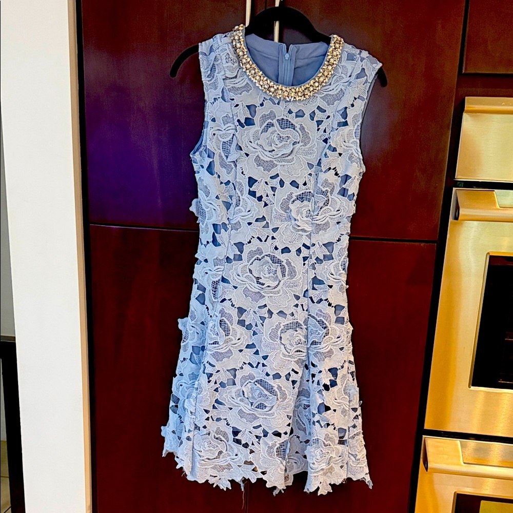 NWT Fei in Van bejeweled neck floral appliqué sleeveless dress